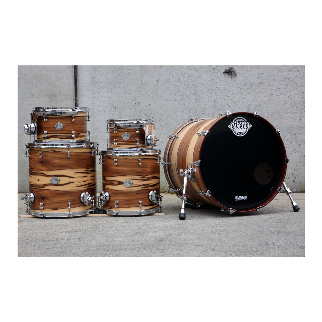 Evetts Jarrah 5- piece Shell Pack Drum kit in  Smooth Satin - Blackheart Sassafrass