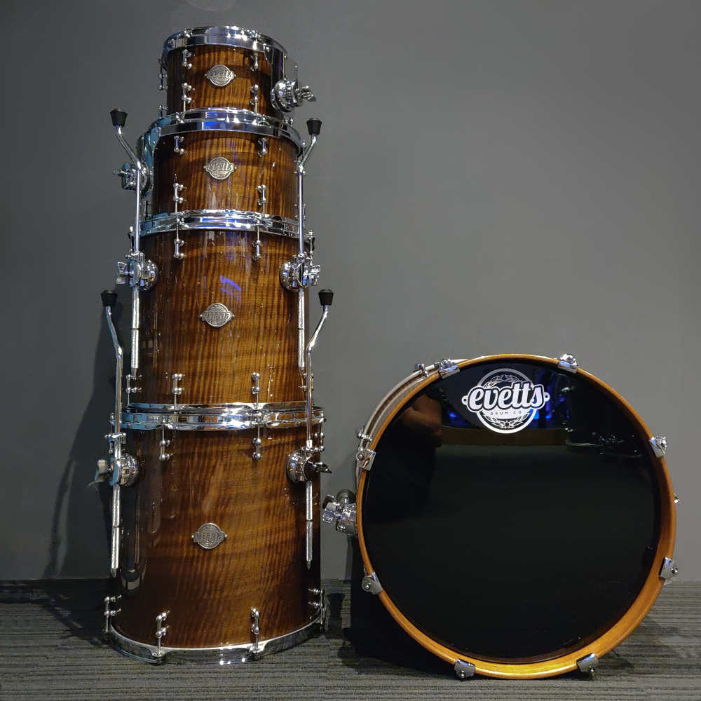 Evetts 20/10/12/14/16 5pc Drum Shell Pack - High Gloss Smoked Figured Tasmanian Oak Veneer