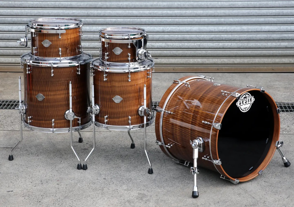 Evetts 20/10/12/14/16 5pc Drum Shell Pack - High Gloss Smoked Figured Tasmanian Oak Veneer