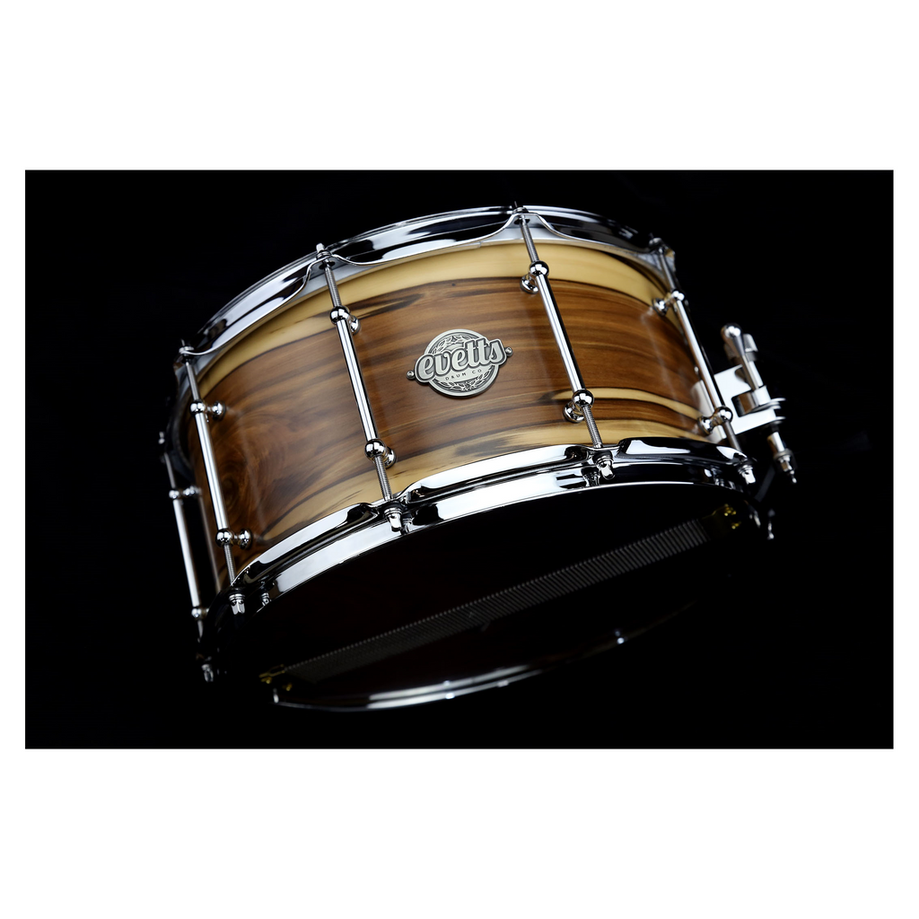 Evetts 14 x7 inch Jarrah Ply Snare Drum in Smooth Satin - Blackheart Sassafras