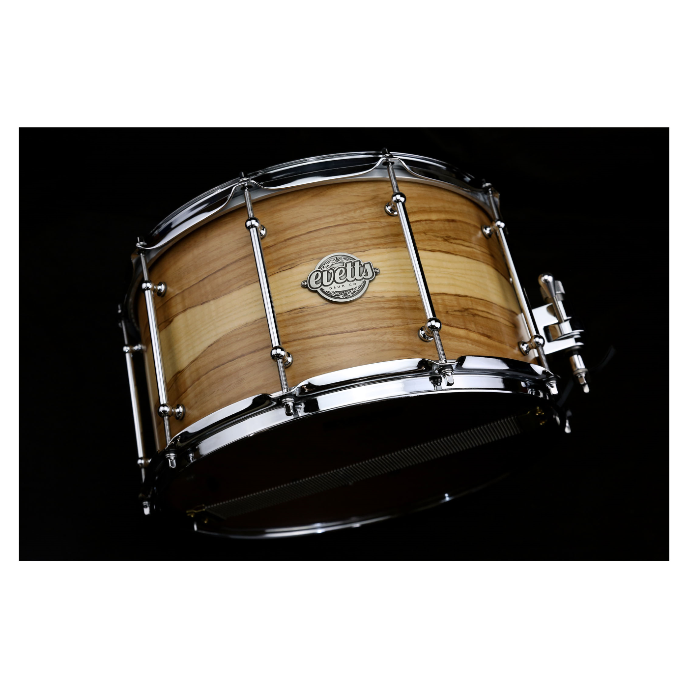 Evetts 14 x 8 inch Jarrah Ply Snare Drum in Smooth Satin - European Olive Ash