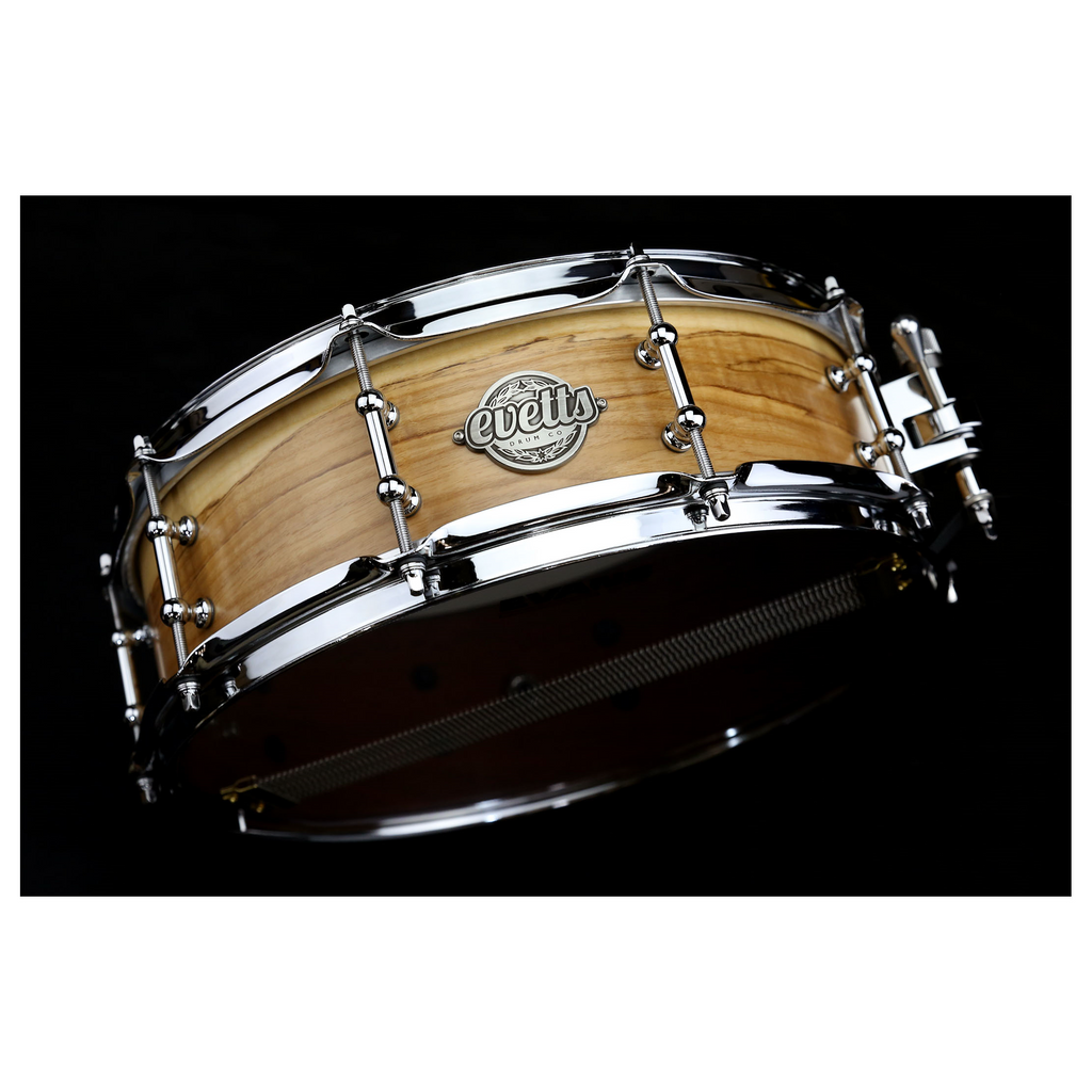 Evetts Drum 14 x 4.5 inch Jarrah Ply Snare Drum in Smooth Satin - European Olive Ash
