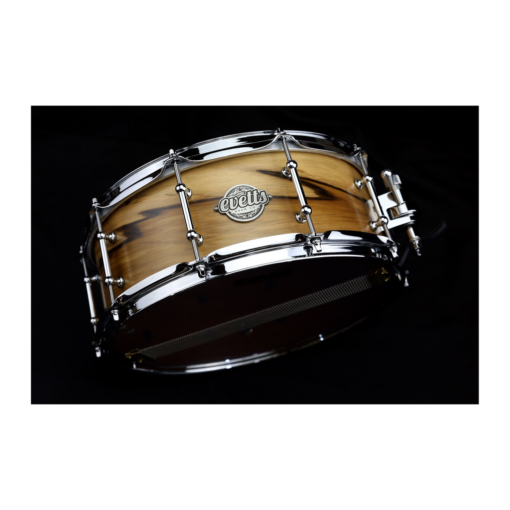 Evetts 14 x 5.5 inch Jarrah Ply Snare Drum in Smooth Satin- Blackheart Sassafras