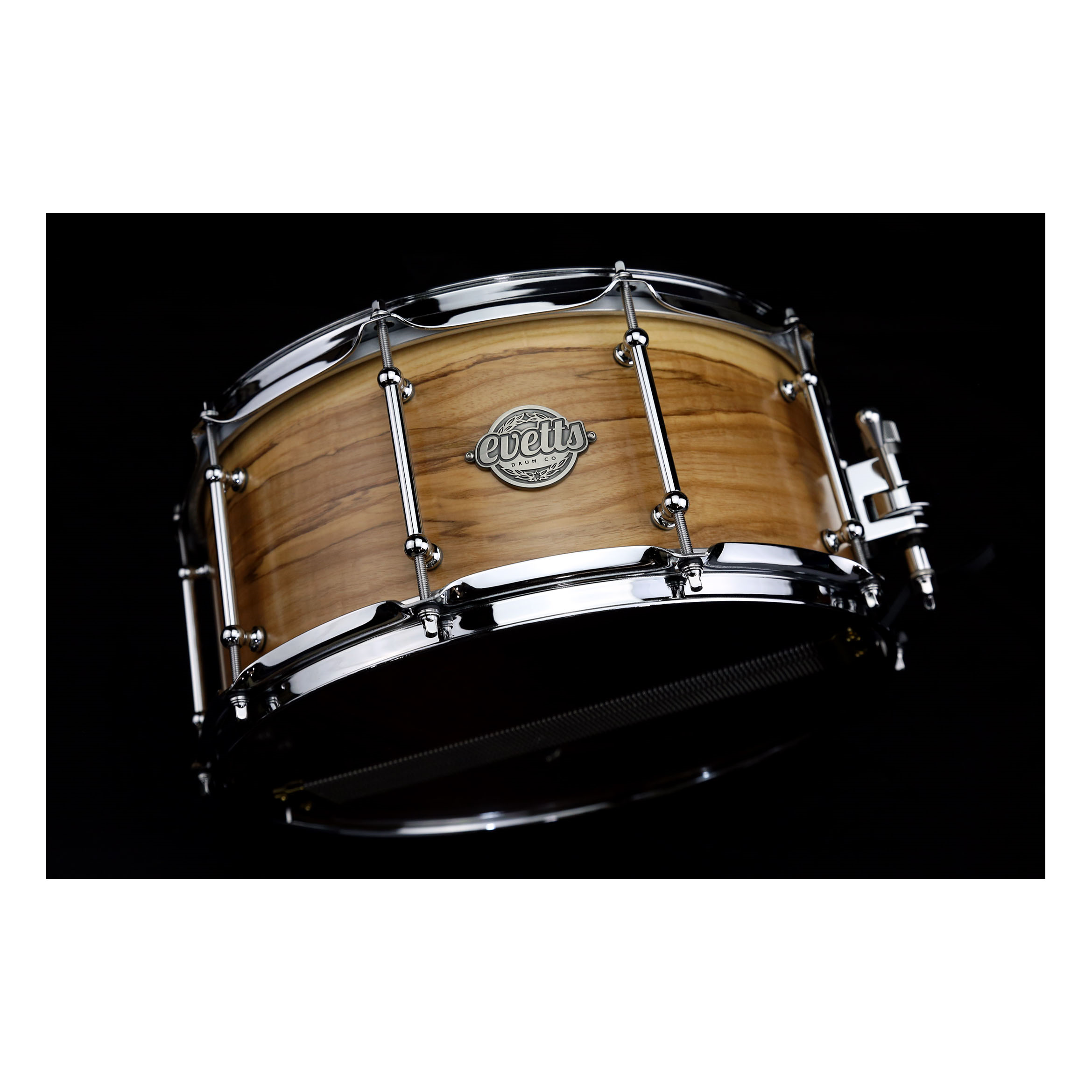 Evetts 14 x 6.5 inch Jarrah Ply Snare Drum in Smooth Satin- European Olive Ash