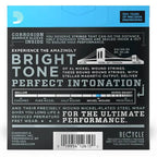 D'Addario EXL120 electric guitar strings 3-pack with nine to forty-two gauge, arranged on a guitar fretboard.