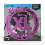 Seven-string electric guitar strings by D'Addario EXL120-7 Super Light 9-54, shown in the image.