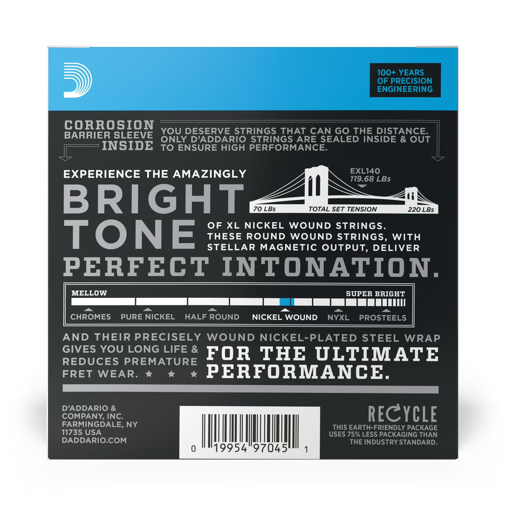 DAddario EXL140-10P Nickel Wound Electric Guitar Strings, Light Top/Heavy Bottom, 10-52, 10 set