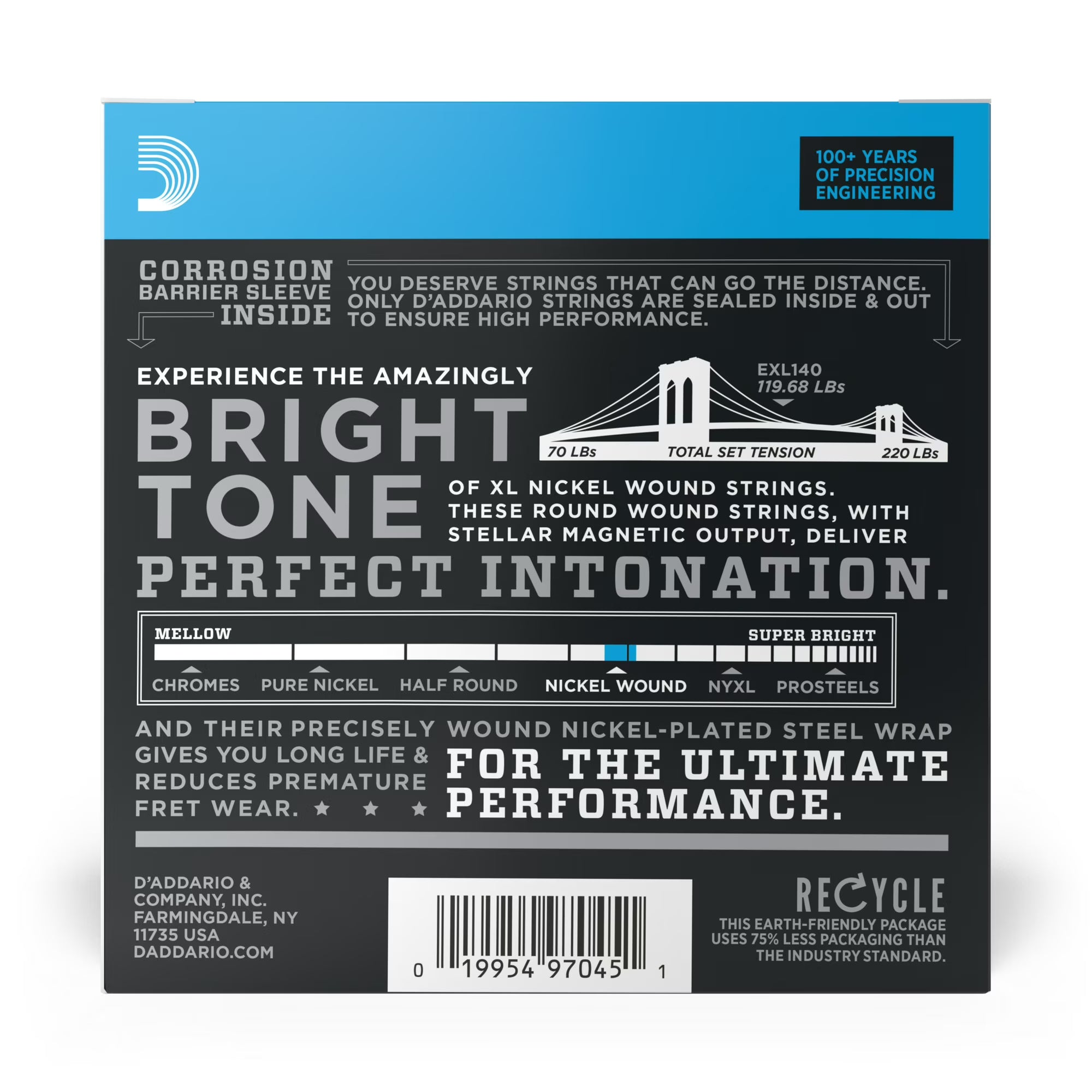 DAddario EXL140-10P Nickel Wound Electric Guitar Strings, Light Top/Heavy Bottom, 10-52, 10 set