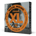 D'Addario EXL140-3D Nickel Wound Electric Guitar Strings 010-052, light top/heavy bottom 3-pack, shown on a guitar.