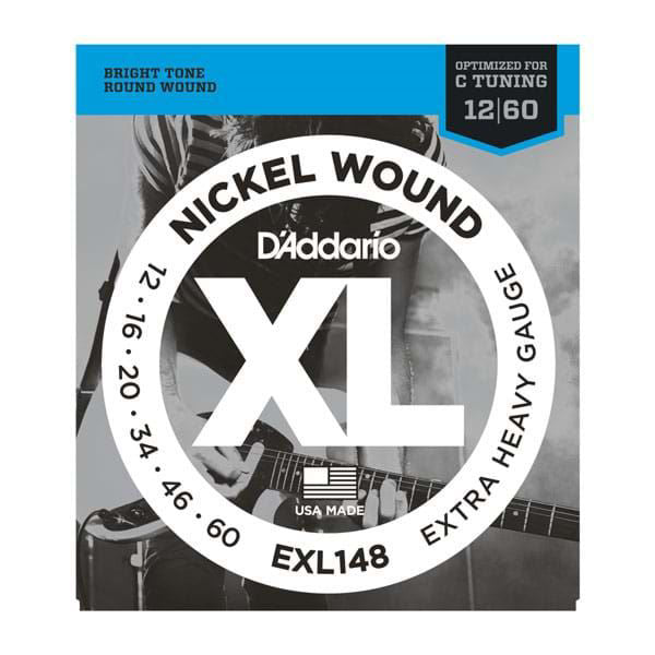 D'Addario EXL148 electric guitar strings, extra heavy gauge 12-60, showing the packaged set with individual strings visible
