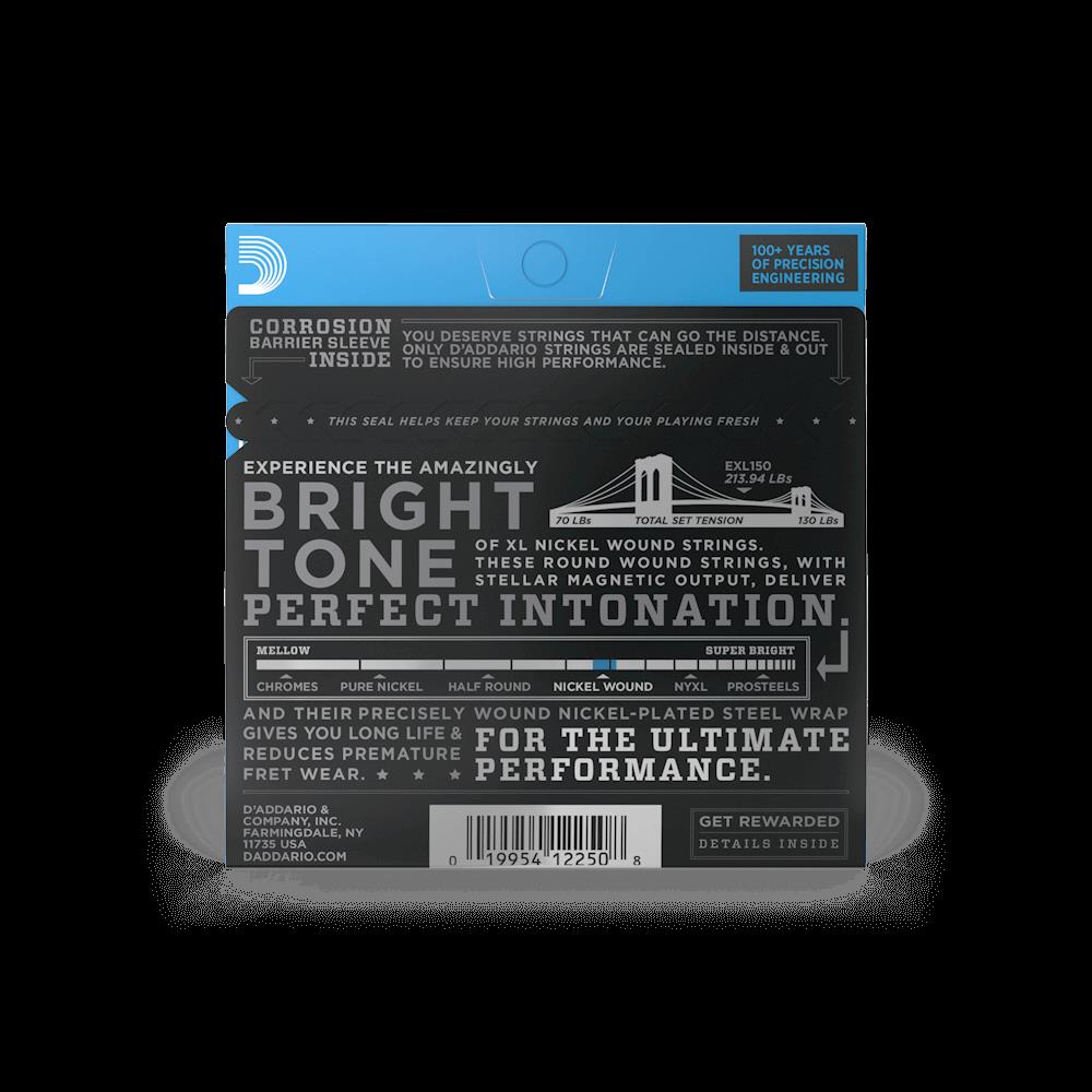 D'Addario EXL150 10-46 regular light 12-string electric guitar strings laid out on a surface.