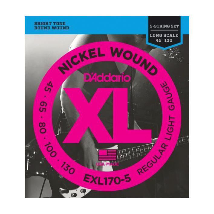 D'Addario EXL170-5 5-String Bass Guitar Strings 45-130 Light Guage Long Scale
