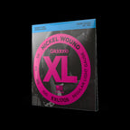 D'Addario EXL170S light short scale bass guitar strings with 45-100 gauge, shown on a bass guitar.