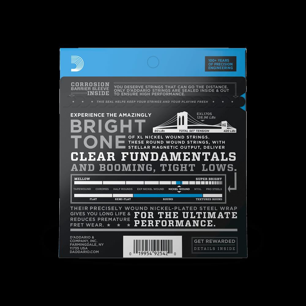 D'Addario EXL170S light short scale bass guitar strings with 45-100 gauge, shown on the product image.