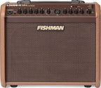 Fishman Loudbox Mini Charge acoustic guitar amplifier with built-in speaker and controls, suitable for live performances.