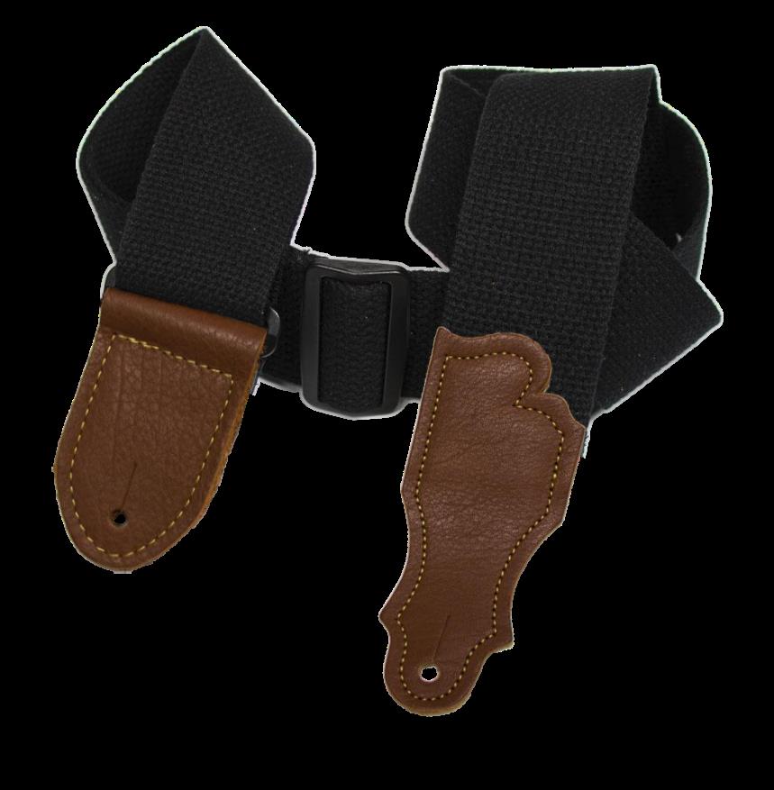 Franklin 2 Inch Black Cotton with Caramel End Tab Guitar Strap