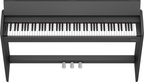 Black Roland F107 digital piano with compact design, standard keys, and control panel visible in the image.