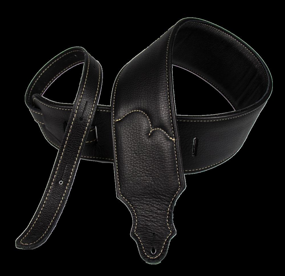 Franklin 3 Inch Padded Black Glove Leather with Natural Stitching Guitar Strap