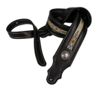 Franklin 2 Inch Padded Black Leather with Natural Hitch Weave Concho Guitar Strap