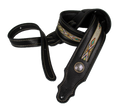 Franklin 2 Inch Padded Black Leather with Natural Hitch Weave Concho Guitar Strap