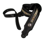 Franklin 2 Inch Padded Black Leather with Natural Hitch Weave Concho Guitar Strap