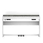 White Roland F-701 digital piano with sleek design and control panel, perfect for home music practice and performance.