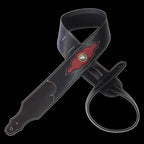 Franklin 2.5 Inch Padded Black Leather with Red Insert Concho Guitar Strap