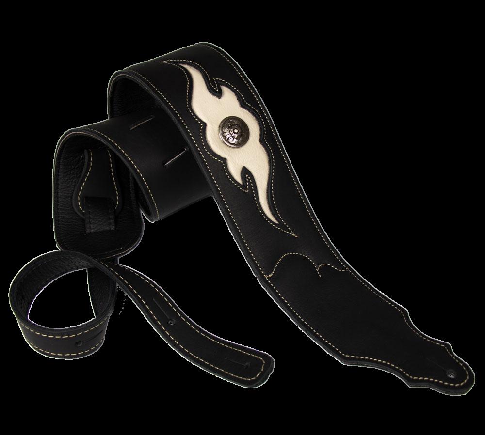Franklin 3 Inch Padded Black Leather with Cream Insert Concho Guitar Strap