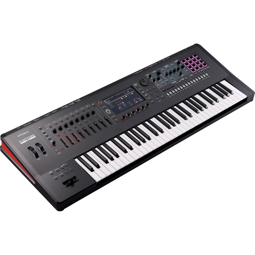 Roland FANTOM 6 EX synthesizer keyboard with 61 keys, featuring a sleek design and advanced workstation capabilities.