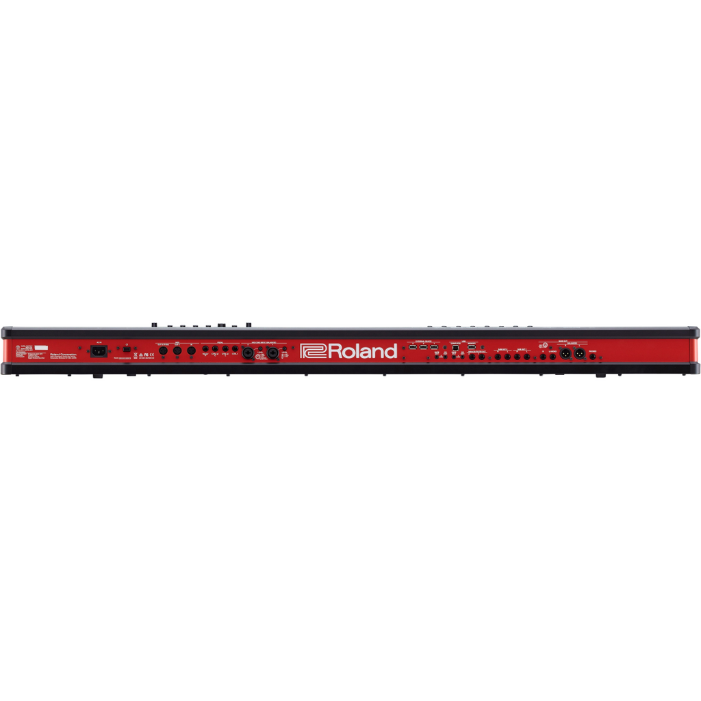 Roland FANTOM 7 EX 76-key synthesizer workstation keyboard with control knobs and digital display, in black.