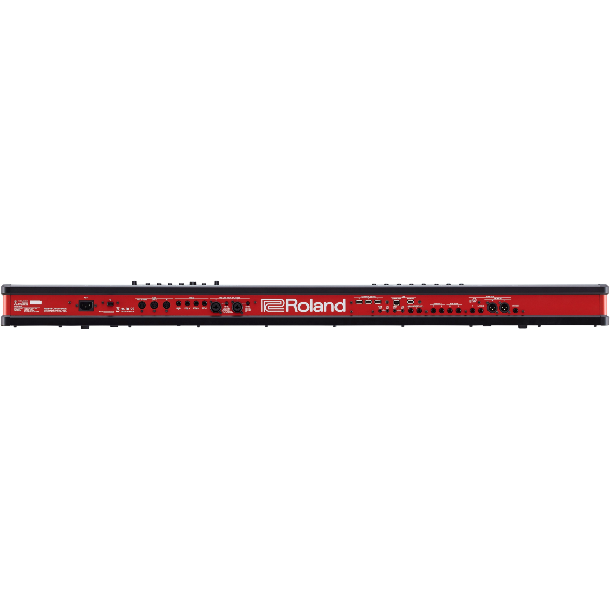Roland FANTOM 7 EX 76-key synthesizer workstation keyboard with control knobs and digital display, in black.
