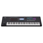 Roland FANTOM-7 synthesizer workstation keyboard with 76 semi-weighted keys and aftertouch, displayed on a stand.