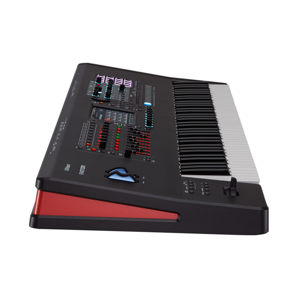 Roland FANTOM-7 synthesizer workstation keyboard with 76 semi-weighted keys and aftertouch, shown from a front view.