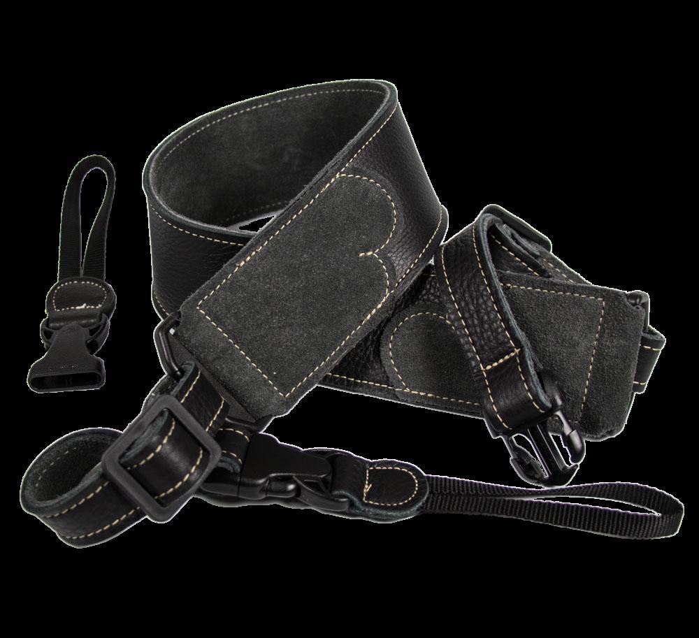 Franklin 2.5 Inch Banjo Black Glove Leather with Black Suede Ends Strap