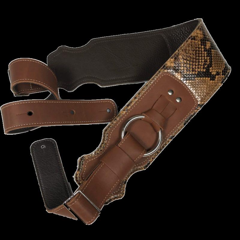 Franklin 3.5 Snake Skin on Cognac Leather with Chrome Ring Guitar Strap
