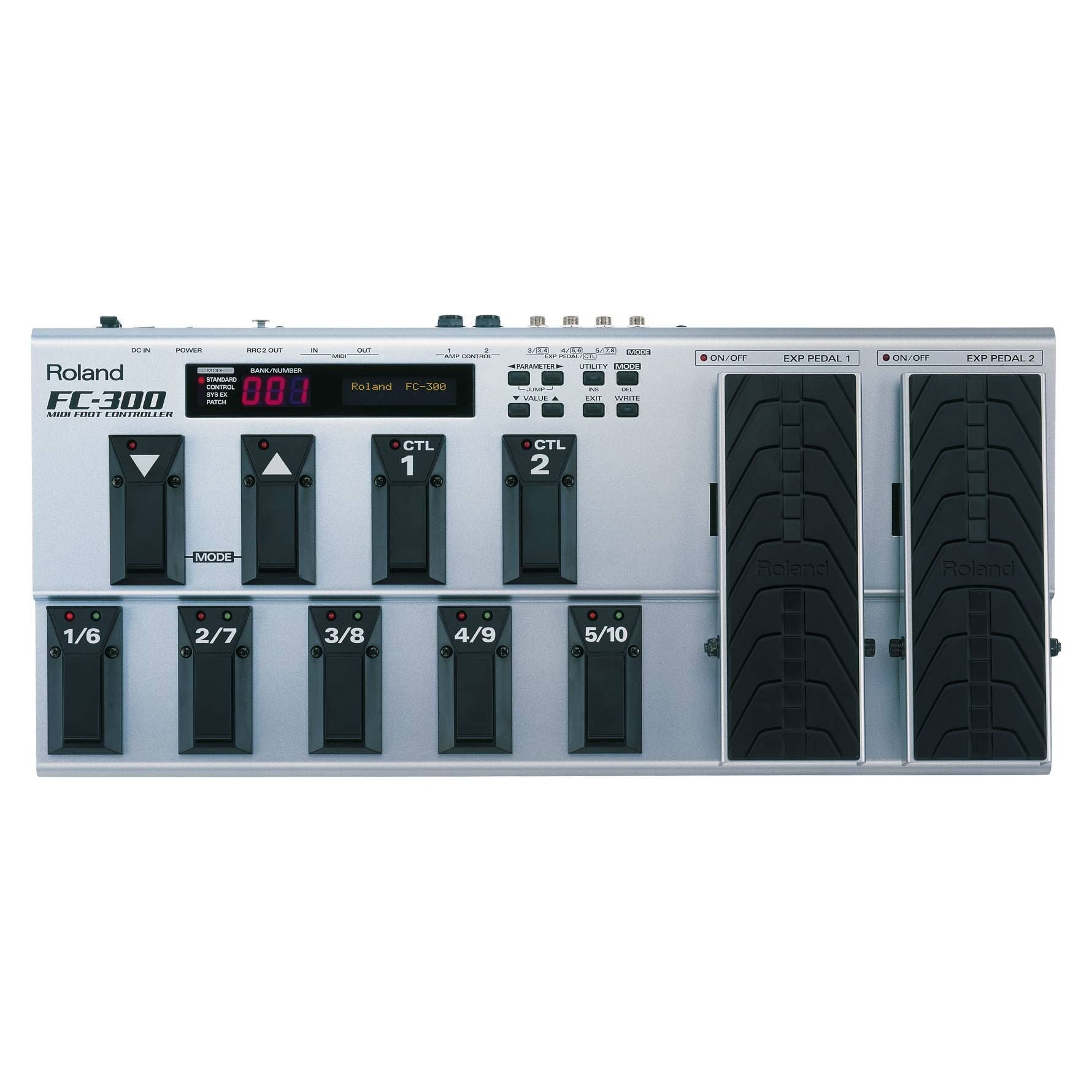 Roland FC-300 MIDI foot controller for effects pedals, featuring multiple switches and expression pedal for guitar or bass.