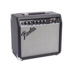 Fender Frontman 15G 15-watt guitar combo amplifier with control knobs and speaker grille, black finish.