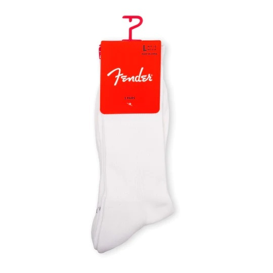 Perris Licensed Fender The Icon Back Tab Large Crew Socks in White -3 Pair