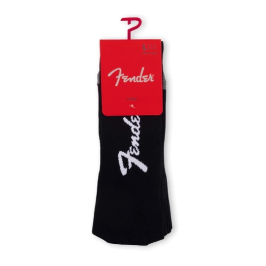 Perris Licensed FenderExploded Logo Large Crew Socks in Black-3 Pair