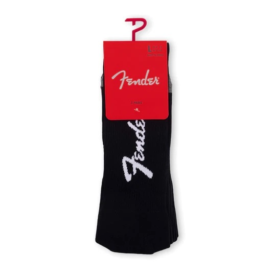 Perris Licensed FenderExploded Logo Large Crew Socks in Black-3 Pair