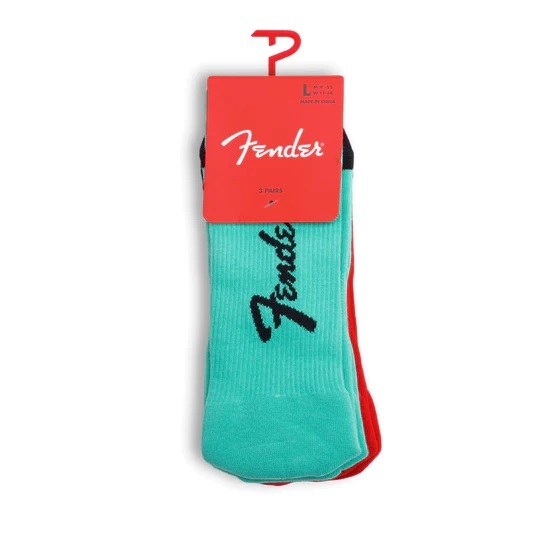Perris Licensed Fender  Exploded Logo Large Crew Socks in Asst Colour-3 Pair