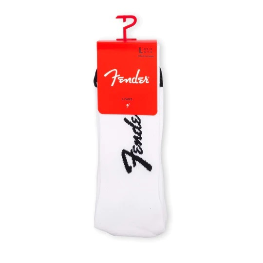 Perris Licensed Fender Exploded Logo Large Crew Socks in White-3 Pair
