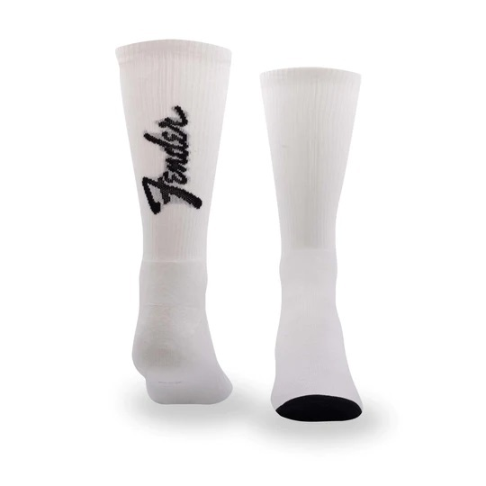 Perris Licensed Fender Exploded Logo Large Crew Socks in White-3 Pair