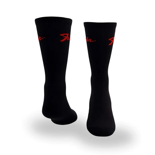Perris Licensed Fender ClassicLarge Crew Socks in Black-3 Pair