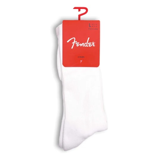 Perris Licensed FenderClassic Large Crew Socks in White-3 Pair