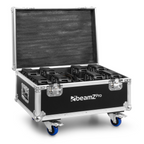 Beamz FL72 flightcase with 8 Starcolor72 wash lights arranged neatly for safe transport and storage.