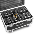 Beamz FL72 flightcase holding 8 Starcolor72 wash lights, showcasing a robust design for secure lighting transport.