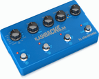 TC Electronic FlashBack 2-X4 delay effects pedal with four delay types and multiple control knobs, shown on a pedalboard.