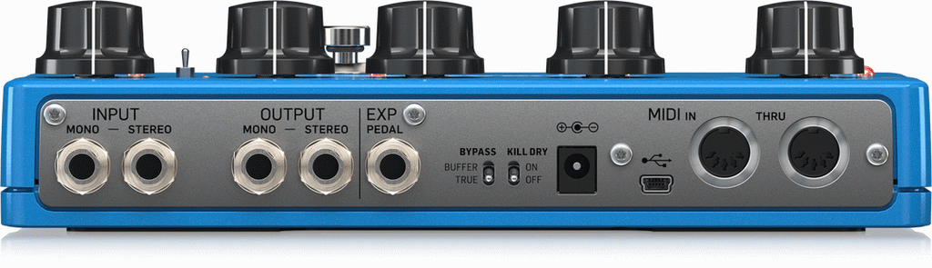 TC Electronic FlashBack 2 X4 Delay Effects Pedal showing four delay effect controls and input/output jacks on a pedalboard.