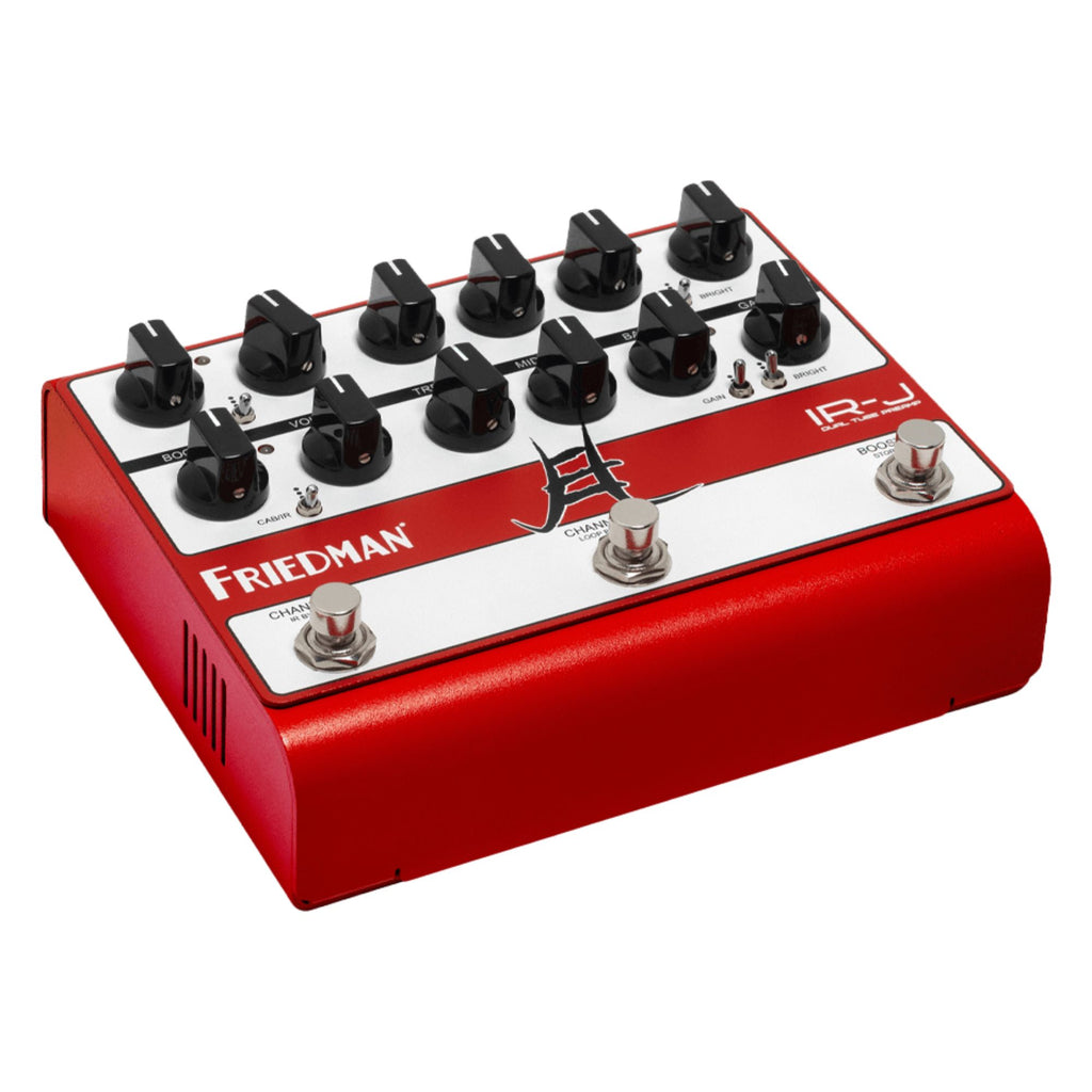 Friedman IR-J Jake E Lee Signature Tube Preamp IR Pedal, compact effects pedal with control knobs and input/output jacks.